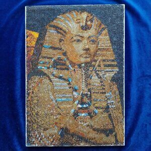 Beaded Embroidery Tutankhamun Portrait Handmade Glass Beads Egyptian Wall Art